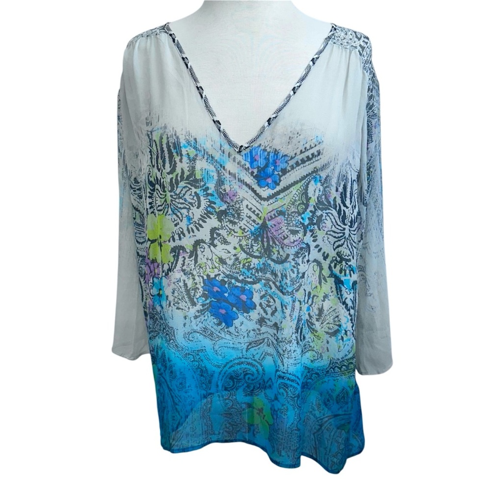 Anthropologie Language 100% Silk Sheer Blouse Small